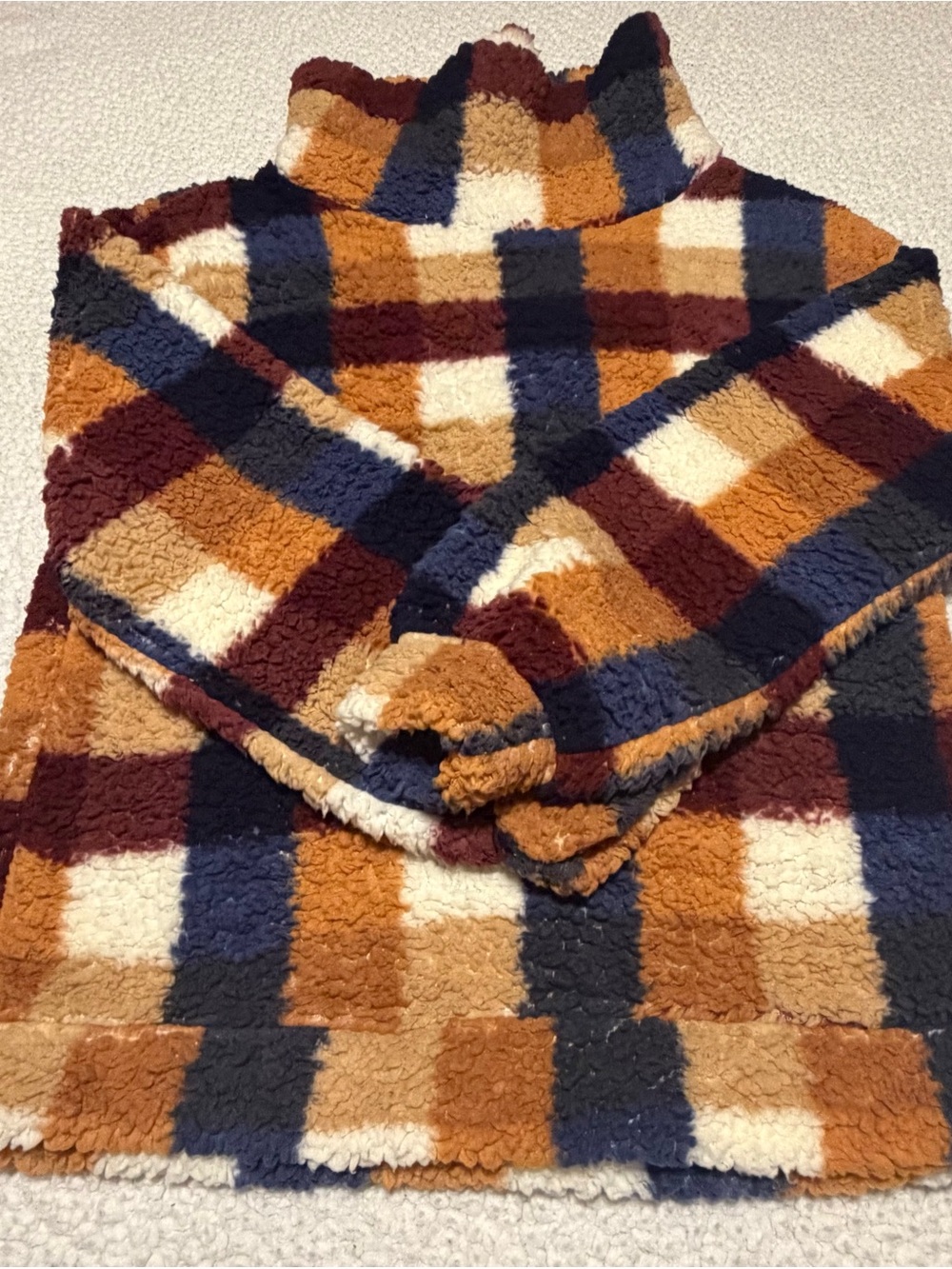 Como Vintage Plaid Sherpa Fleece Pullover Sweater Mock Neck- Size M